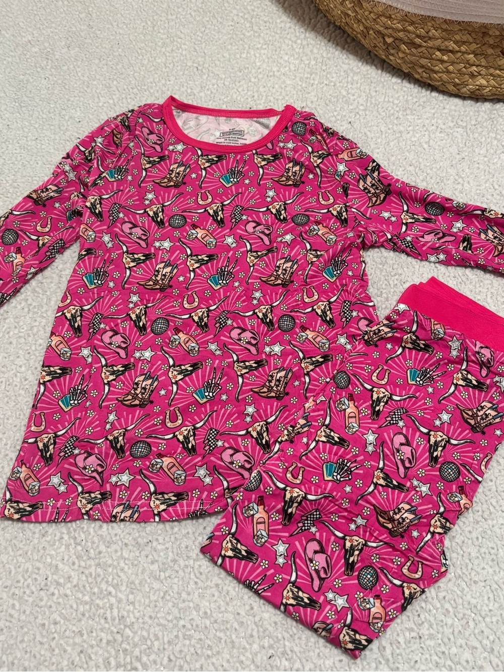 Bamboo Kids Hot Pink Western Patterned Pajama Set